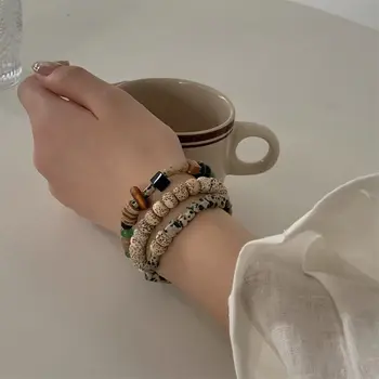 Элегантный женский браслет в стиле ретро из дерева, бисера, натурального камня, эластичный браслет из веревки для рук, Нежные модные украшения