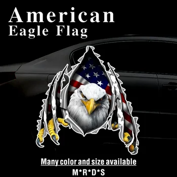 Наклейка на автомобиль Индивидуальность Креативность Рваный металлический дизайн с американским белоголовым орланом Мотив флага США Внешний ПВХ