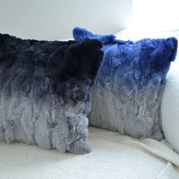 Плюшевая подушка из меха кролика-выдры, диван с длинными волосами, американская подушка для гостиной градиентного цвета