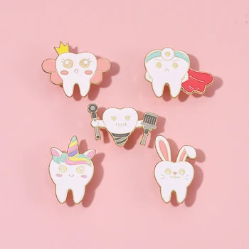 Булавки с эмалью для зубов в виде милого кролика Для поддержания здоровья полости рта Броши Значки на лацканах Ювелирные изделия для ухода за имплантатами Подарки для врача-стоматолога