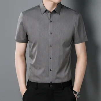 Летние мужские рубашки с короткими рукавами, однотонные тонкие деловые повседневные корейские версии, красивые мужчины