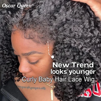 4С край вьющиеся парики для черных женщин 13x4 прозрачные кружевные передние человеческие волосы парик афро вьющиеся волосы младенца на 4x4 закрытие парик кудрявый вьющиеся