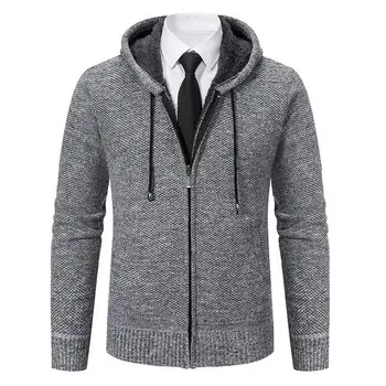 Мужской длинный тренч, зимняя флисовая куртка на молнии, вязаный свитер, роскошный дизайнерский кардиган Y2K высокого качества в корейском стиле с капюшоном