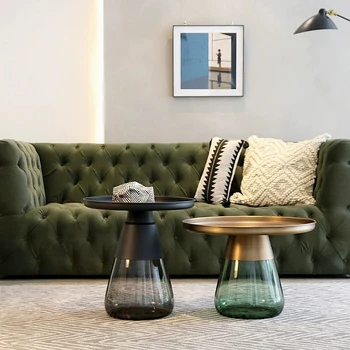 Современный минималистичный круглый стеклянный журнальный столик Для больших и малых квартир, Домашняя гостиная, Комбинированный металлический чайный столик в скандинавском стиле