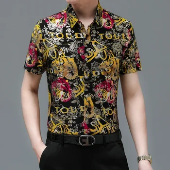 Новая летняя мужская рубашка с короткими рукавами и животным рисунком в цветочек