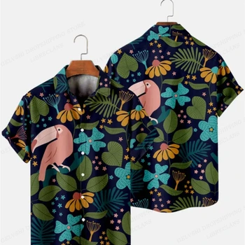 Гавайские рубашки с тропическими растениями, мужские модные повседневные рубашки с коротким рукавом, мужские блузки, камзолы с отворотами, мужская одежда с цветочным рисунком.