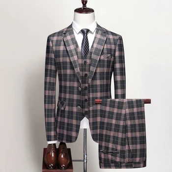 Высококачественная мужская повседневная одежда (костюм + жилет + брюки) Свадебный комплект из трех предметов, модный, красивый, элегантный, повседневный, четыре сезона