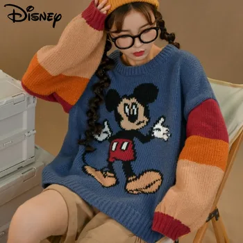 Вязаный свитер Disney с Микки Маусом, Милый дизайн, осень-зима, новинка 90-х, Винтажный трикотаж, Женские Корейские трендовые топы в стиле хип-хоп для девочек Y2k