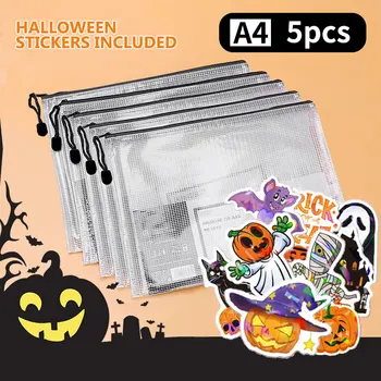 A3A4A5, черная сетчатая сумка на молнии, праздничная наклейка на Хэллоуин, сумка для файлов для студенческого офиса, Большая емкость для хранения тестовой бумаги и контрактов