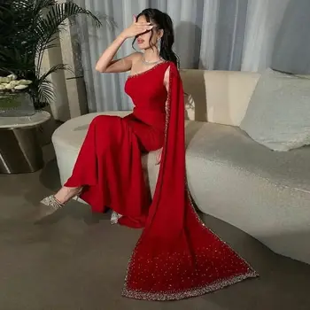 Вечерние платья ROSELLA Red на одно плечо, стразы, русалка с рюшами длиной до щиколоток, платье для официальных мероприятий, новинка 2023 года, Саудовская Аравия