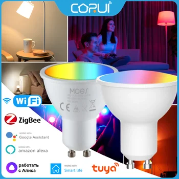 CORUI Tuya Zigbee / WIFI Умная Лампочка GU10 RGB C + W Dimmable Spotlight 5 Вт Светодиодная Лампочка Для Alexa Google Home Alice Smart Life