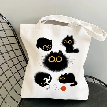 Холщовая сумка с милым рисунком корейского кота, женская сумка для отдыха, сумка для поездок на работу, тканевая сумка большой емкости, простая и универсальная сумка через плечо.