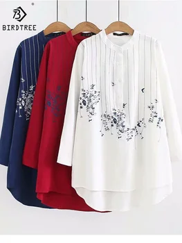 Новое поступление, Весенняя Женская Хлопковая льняная рубашка с цветочной вышивкой, Повседневный пуловер с длинным рукавом, блузка, Свободные топы, Осень T35602M