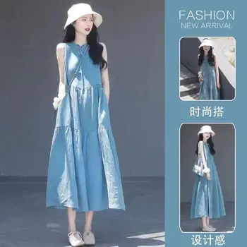 Платья для женщин 2023, Новое летнее длинное платье с отложным воротником, уличная одежда, винтажное платье, Свободное платье в корейском стиле
