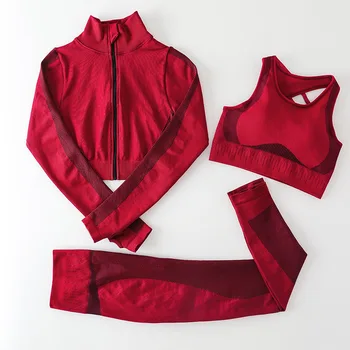 Pmwrun Лето 2023 Новая Бесшовная женская одежда для йоги из 3шт нейлона и спандекса, Быстросохнущий укороченный топ, спортивный бюстгальтер, леггинсы, тренировочный комплект для фитнеса