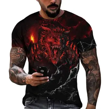 Мужская летняя винтажная футболка с 3D принтом Flame Dragon, стильная и удобная футболка с круглым воротником и коротким рукавом Оверсайз