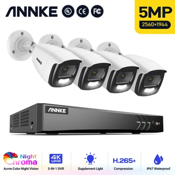 ANNKE 8MP H.265 + Система Видеонаблюдения 8-Канальный Видеорегистратор С 5-Мегапиксельной Камерой Безопасности HD TVI Bullet Полноцветный Комплект Ночного Видения