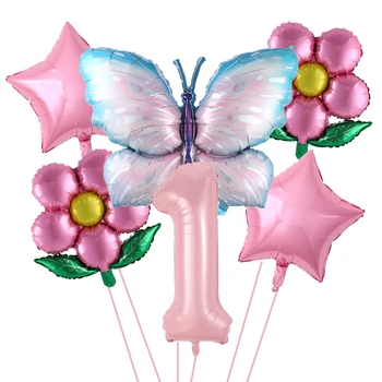 Красочные воздушные шары из фольги с бабочками и цифрами для декора детского дня рождения