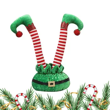 Рождественский Эльф Фаршированные Ножки Красный Зеленый Рождественский Эльф Ноги Трикотажные Полосы Орнамент Рождественский Эльф Ноги Вязаные В Полоску Рождественский