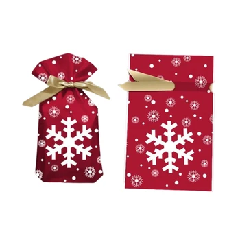 Пакеты для рождественских подарков Упаковка из 50 рождественских мешков на шнурках с мультяшными узорами Сувениры для вечеринок