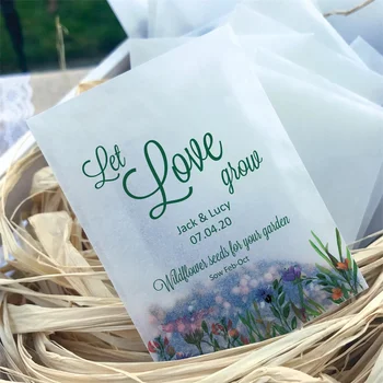 25шт Экологически чистых пергаминовых мешочков для семян для свадебных подарков - Разных размеров - Пусть любовь растет биоразлагаемыми мешочками для подарков