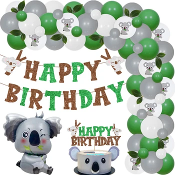 Декор для детского дня рождения в стиле Коалы, набор для гирлянды, баннер Koala Happy Birthday с имитацией листьев для праздничных принадлежностей