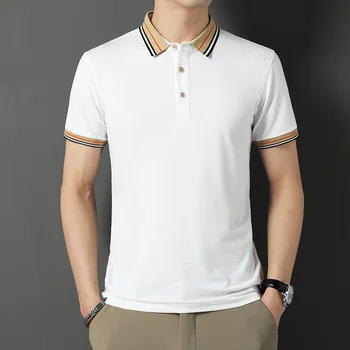 Однотонная рубашка-поло, мужская футболка с короткими рукавами, Летний новый мужской топ с отворотом
