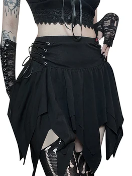 Женская винтажная юбка трапециевидной формы из шотландки Y2k, плиссированная юбка Миди с высокой талией, школьная юбка в готическом стиле на Хэллоуин