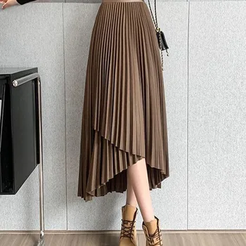 Элегантная шикарная однотонная плиссированная юбка, модная элегантная шикарная офисная юбка трапециевидной формы с высокой талией и эластичной резинкой на талии, универсальная