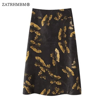 ZATRHMBM Женская Осенняя новинка 2023, Модная юбка Миди с цветочным принтом, Винтажные женские юбки с боковой молнией и высокой талией, Mujer