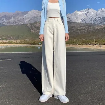 Белые джинсы с высокой талией Y2k Модная женская одежда Синие Черные джинсовые брюки с прямыми штанинами Брюки Mom Jean Мешковатые брюки высокого роста