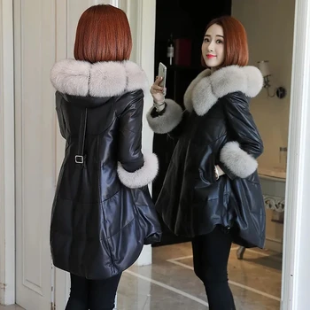 Женская осенне-зимняя куртка из искусственной кожи, пальто-накидка, женская пуховая хлопчатобумажная куртка 2023, зимняя утепленная куртка, женская шуба с меховым воротником.