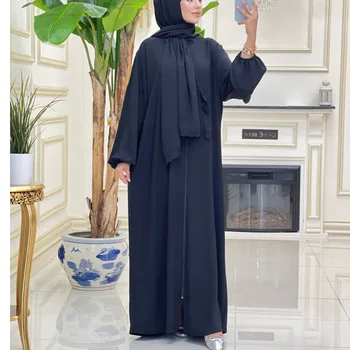 Рамадан Для мусульман Ближнего Востока, Марокко, Дубай, 2024, Однотонная Абая, молитвенная повязка на голову, халат, одежда на молнии, Женское длинное платье.