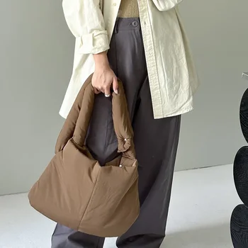 2024 Сумка-тоут Большой емкости, Женская пуховая куртка, нейлоновая сумка через плечо, кошельки и сумки