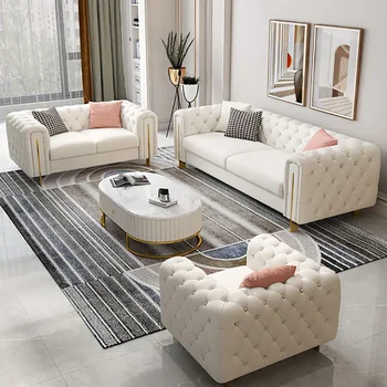 Легкий роскошный современный простой кожаный диван для гостиной, американский роскошный высококачественный диван из массива дерева