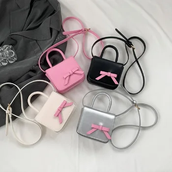 Женская мини-сумочка в корейском стиле, милая Розово-серебристая Кожаная сумочка для девочек, маленькая модная сумочка через плечо, кошелек для карт