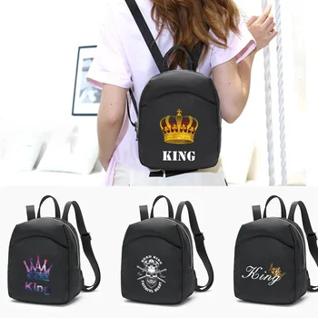 Мини-женский рюкзак с принтом королевы, многофункциональный маленький рюкзак для девочек, женские рюкзаки для школьников, черные рюкзаки для школьников