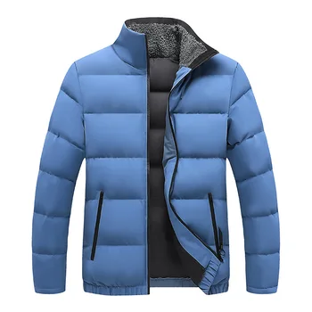 Зимняя мужская куртка-парка со стоячим воротником, однотонное повседневное мужское зимнее пальто большого размера