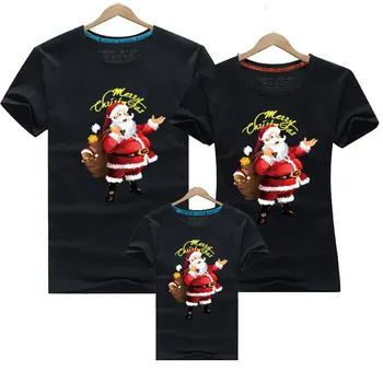 Рождественские семейные комплекты, одежда для отца, матери, сына, дочери, Хлопковая футболка с короткими рукавами и мультяшным принтом, Женская, мужская, детская футболка