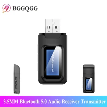 BGGQGG аудиоприемникпередатчик 3,5 ММ Bluetooth 5,0 с 3,5-мм ЖК-экраном, стереосистемой, USB-разъемом, Bluetooth-адаптером для автомобиля, ПК, телевизора