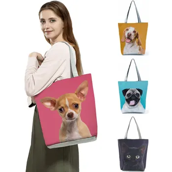 Индивидуальный рисунок, кошки, собаки, принт, сумки для животных, повседневная дорожная сумка для покупок, женская модная женская сумка через плечо
