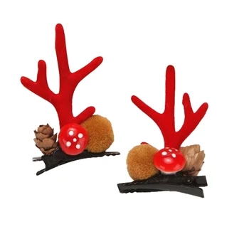 Рождественские головные уборы, милые оленьи рога, булавка с помпоном в виде сосновой шишки, Рождественская заколка для волос на Рождественскую вечеринку, аксессуары для волос