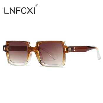LNFCXI Ретро Квадратные заклепки, Солнцезащитные очки в стиле панк, Мужские оттенки, Модные Градиентные Светло-чайные Женские солнцезащитные очки UV400
