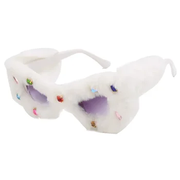 Новые Модные Плюшевые Солнцезащитные очки с бриллиантами, Женский Бренд, Ретро Солнцезащитные очки со стразами 