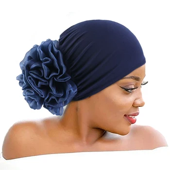 Женские хиджабы, тюрбан с большим цветком, аксессуары для волос, резинки для волос из эластичной ткани, Шляпа, Бини, женский мусульманский шарф от выпадения волос, кепка