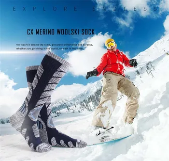 Лыжные носки из мериносовой шерсти для мужчин и женщин, зимние длинные теплые носки для занятий спортом на открытом воздухе, Катание на Лыжах, Сноуборде, пешие прогулки