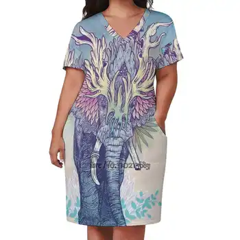 Spirit Animal - платье-слон с V-образным вырезом и коротким рукавом, юбка трапециевидной формы, женская одежда, Офисная женская элегантная юбка, Племенной слон