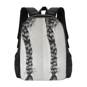 Плетеные школьные сумки для девочек-подростков, дорожные сумки для ноутбуков, угольный карандаш, Длинная коса на спине, Женственность, Красота, крупный рисунок