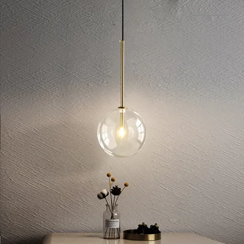Подвесной светильник в скандинавском стиле, современные подвесные светильники из прозрачного стекла, стеклянный шар, винтажный подвесной светильник для кухни в лофте, прикроватной тумбочки в гостиной.