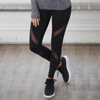 Женские черные сетчатые штаны для йоги с высокой талией, эластичные леггинсы для бега и фитнеса, спортивные брюки, колготки, леггинсы для спортзала, женские леггинсы